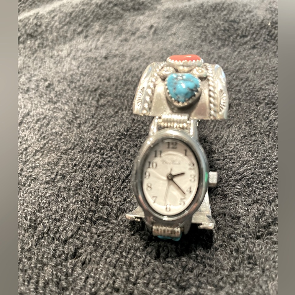 Vintage Navajo Turquoise & Coral Nugget Watchband Featuring New Watch